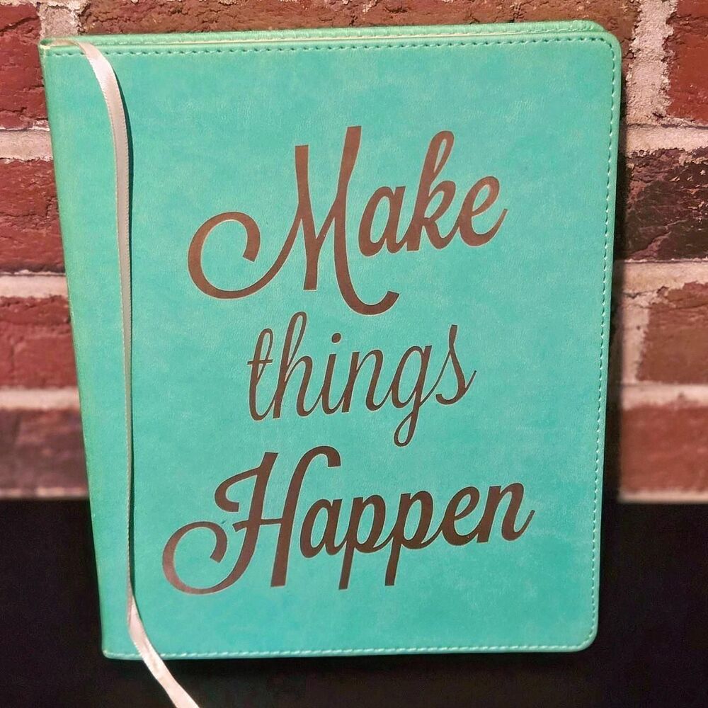 Eccolo "Make Things Happen" Faux Leather Lined Journal Notebook Teal Gold 2016